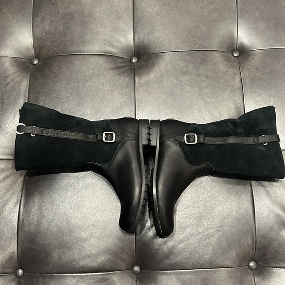 UGG Black Bellevue 1914 Leather Shearling Zip Fold Over Moto Boots Size 8 - Picture 6 of 9